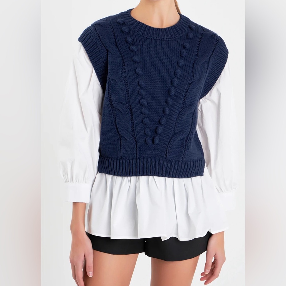 English Factory mixed media top- Navy NWT